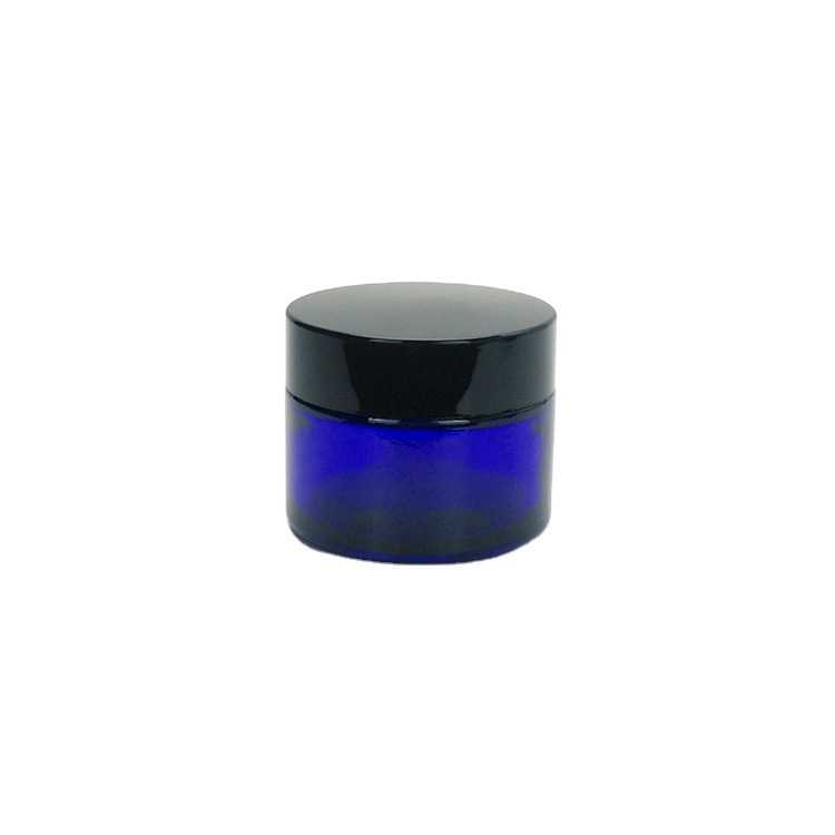 Wholesale 50g blue color empty glass cosmetic jar with plastic lid and gasket