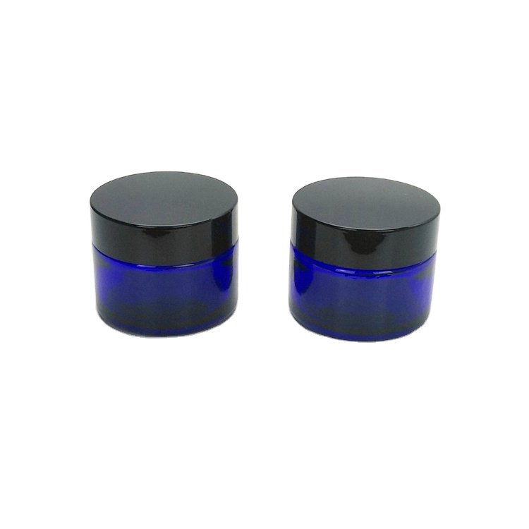 Wholesale 50g blue color empty glass cosmetic jar with plastic lid and gasket