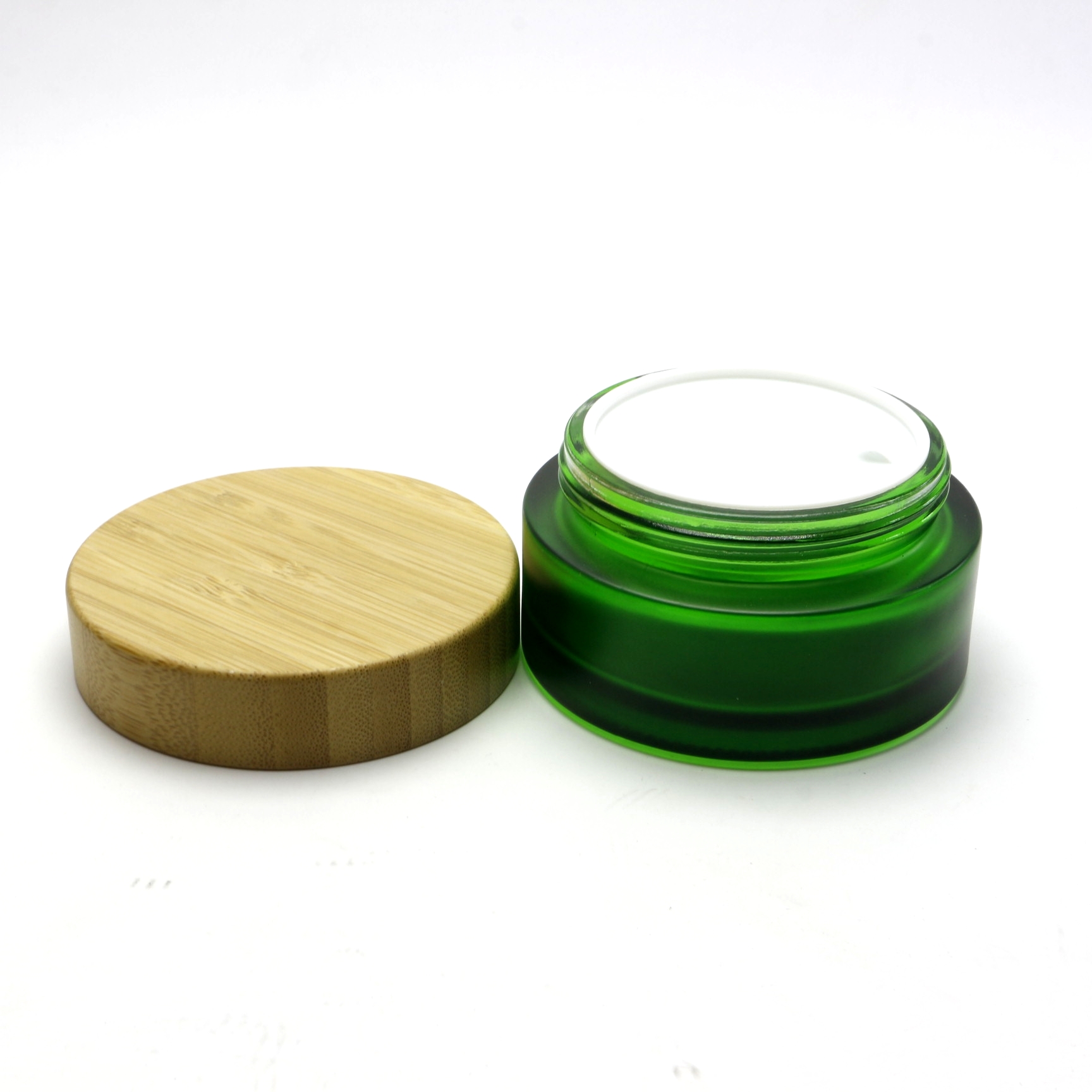 Wholesale 50g cosmetic frosted glass cream jar with bamboo wood cap BJ-185R