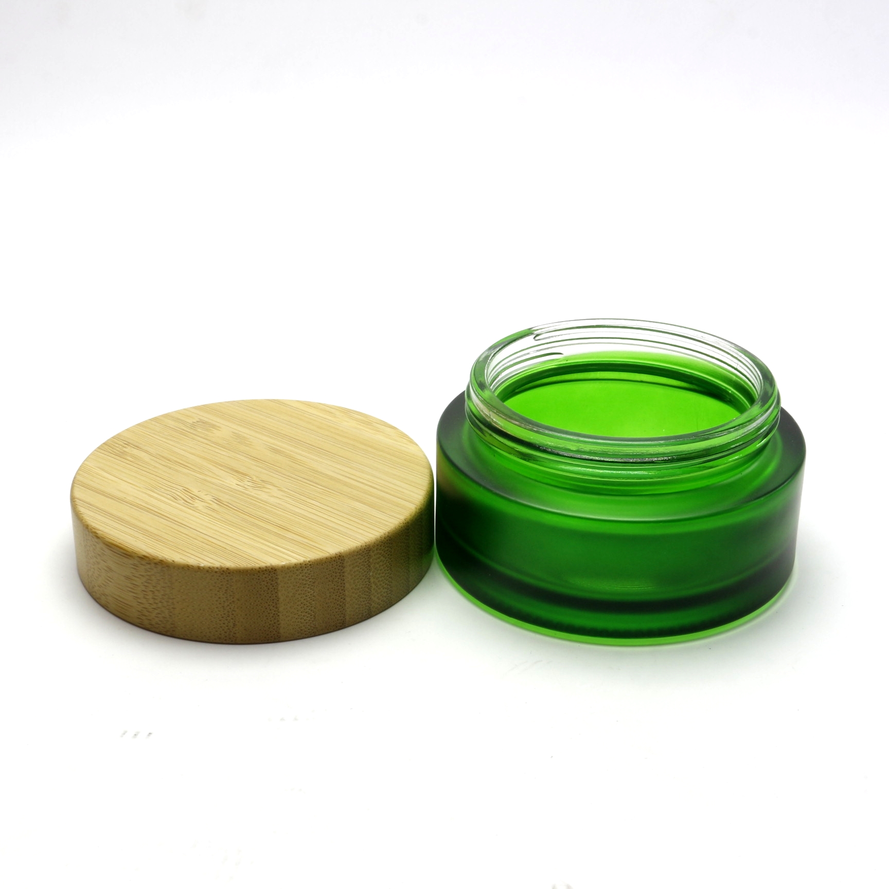 Wholesale 50g cosmetic frosted glass cream jar with bamboo wood cap BJ-185R