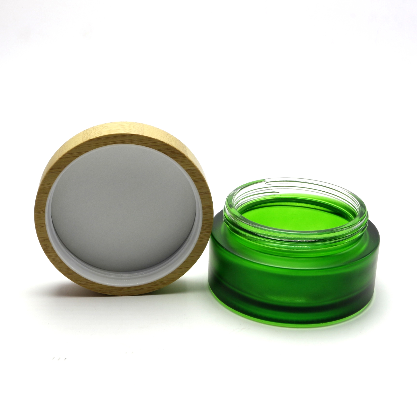 Wholesale 50g cosmetic frosted glass cream jar with bamboo wood cap BJ-185R