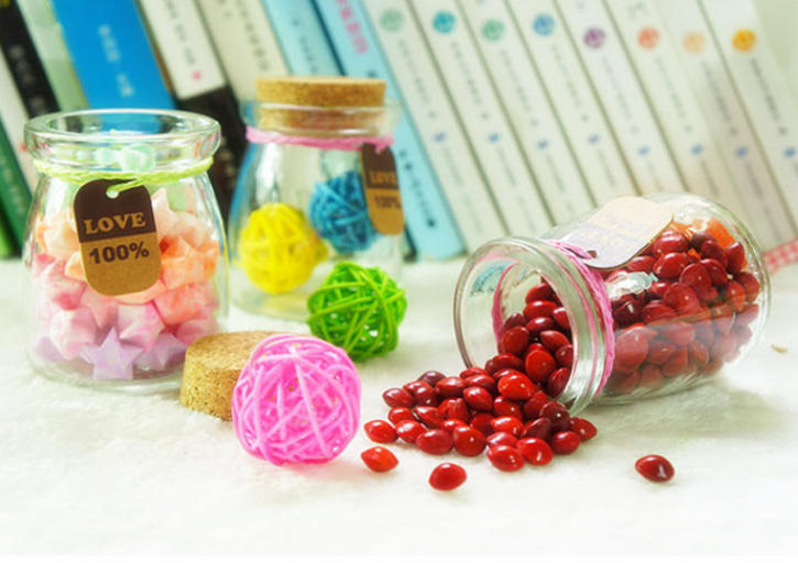 Wholesale 50ml 100ml 150ml 200ml Mini Yogurt 7 oz Wooden Spoon of clear pudding jar glass yogurt jar with Cork Lids