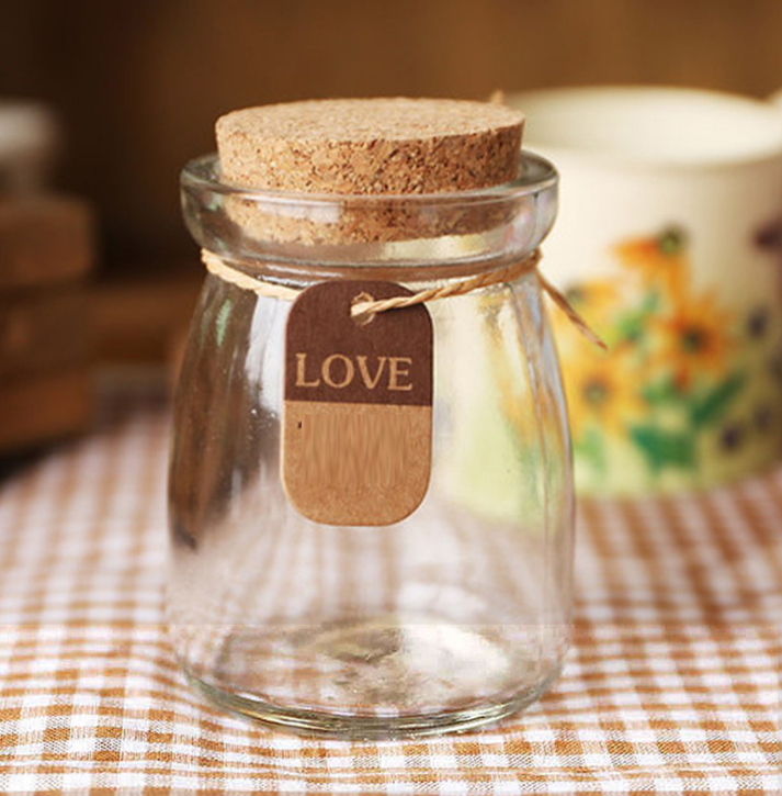 Wholesale 50ml 100ml 150ml 200ml Mini Yogurt 7 oz Wooden Spoon of clear pudding jar glass yogurt jar with Cork Lids