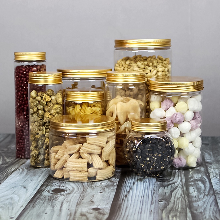 Wholesale 50ml 100ml 200ml 300ml 400ml 500ml storage bottles with aluminum lid plastic recycled food storage plastic jar bottle