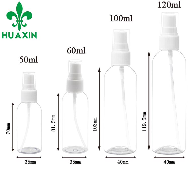 Wholesale 50ml 100ml 200ml PET Plastic Bottle cosmetic packaging with spray pump