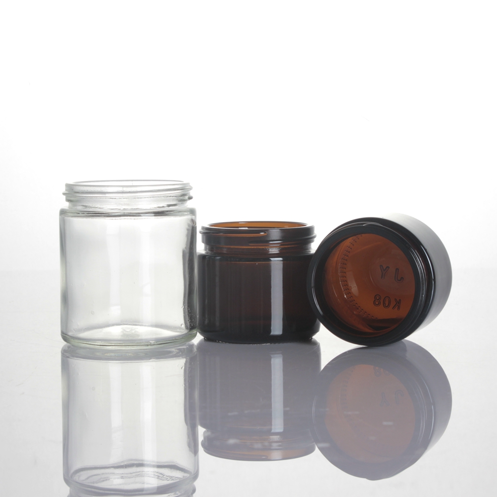 Wholesale 50ml 100ml 2oz 3oz 200ml amber eye cream clear candle holder bath salts glass jar with aluminum metal plastic cap