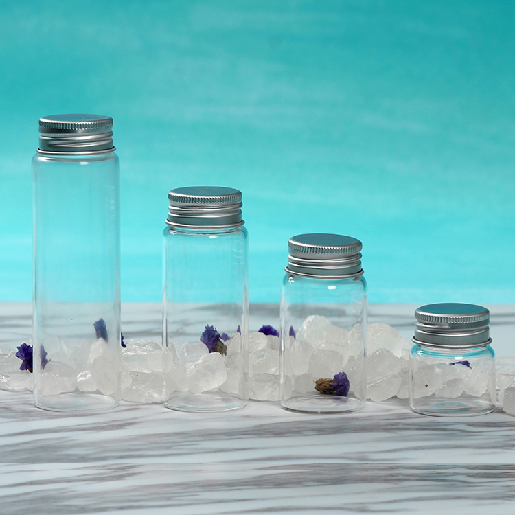 Wholesale 50ml 100ml Empty Pharmaceutical Clear Glass Pill Bottle with Silver Lid