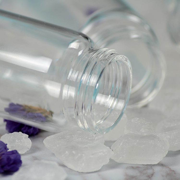 Wholesale 50ml 100ml Empty Pharmaceutical Clear Glass Pill Bottle with Silver Lid