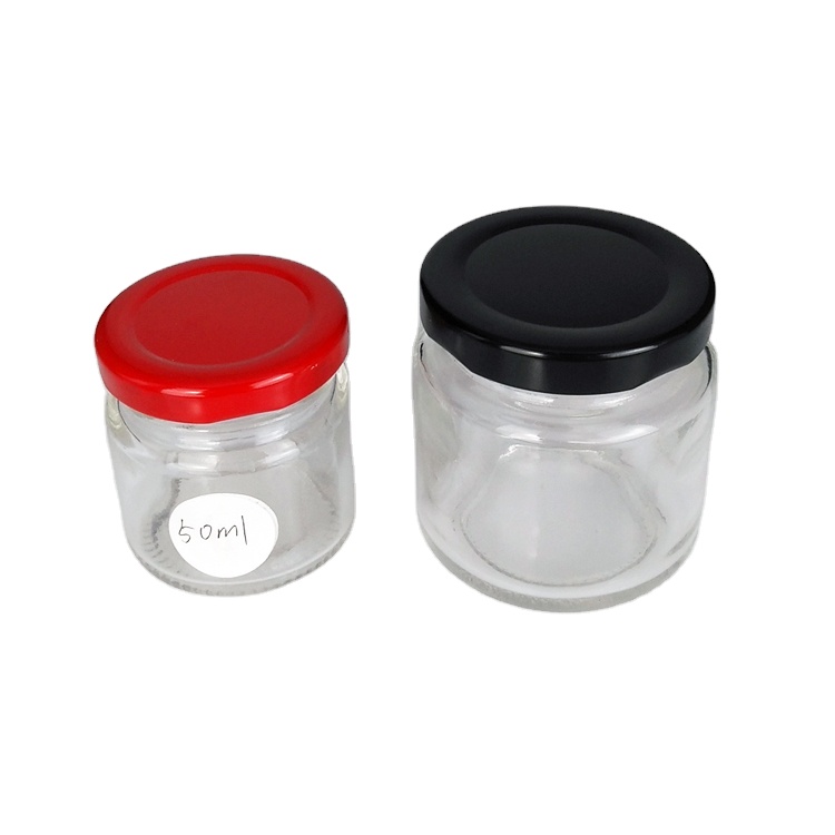 Wholesale 50ml 100ml mini round glass honey jam jar with metal lid