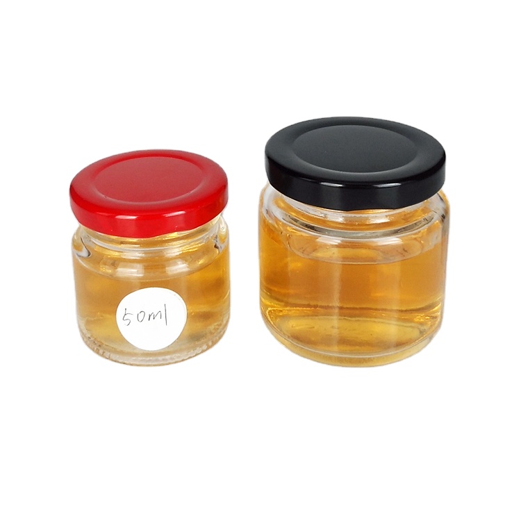 Wholesale 50ml 100ml mini round glass honey jam jar with metal lid