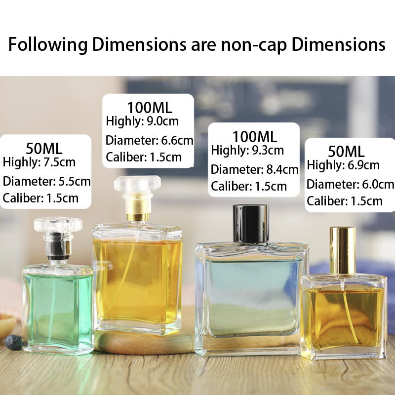 Wholesale 50ml 100ml perfume bottle luxury glass square spray bottle with acrylic top for perfume