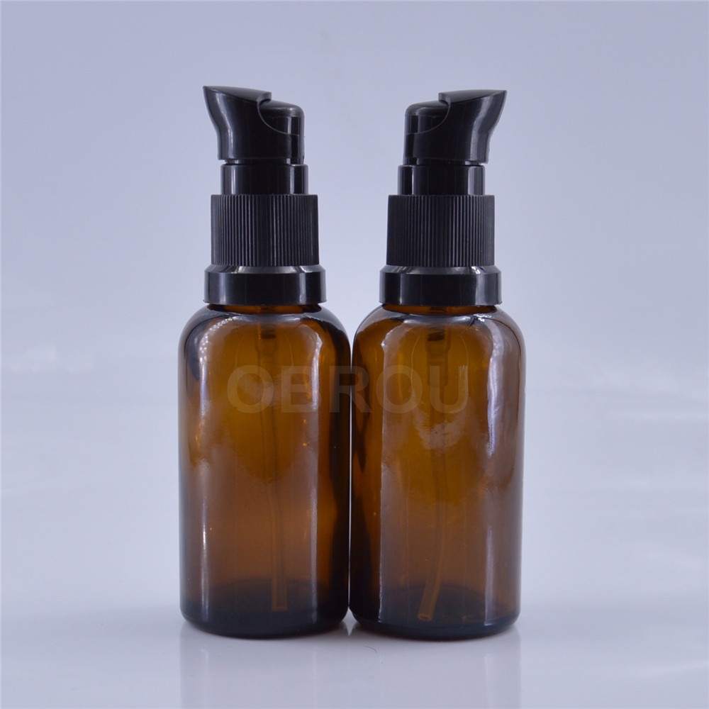 Wholesale 50ml 30ml 20 ml pump lotion bottle amber press serum pump glass bottle for skin care cream