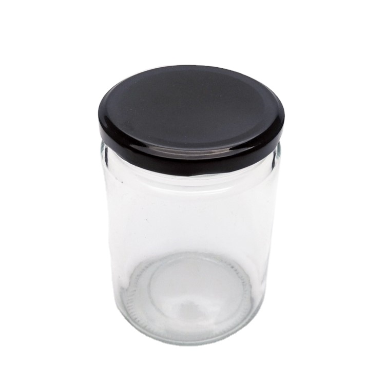 Wholesale 550ml empty wide mouth glass jar with black metal lid