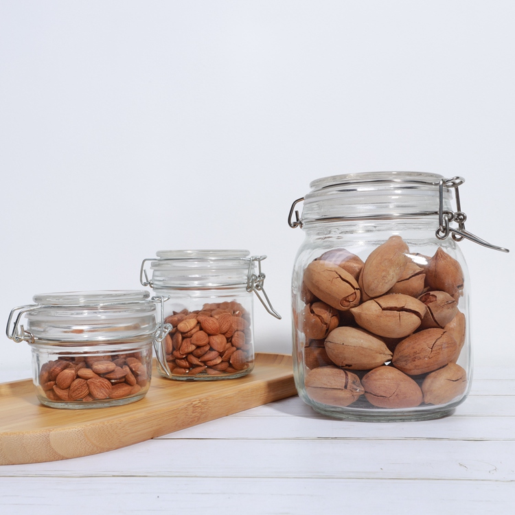 Wholesale 55ML 70ML 550ML 800ML Wide Mouth Mason Jars Clear Kitchen Storage Glass Jar For Cereal Pasta Sugar With Swing Top