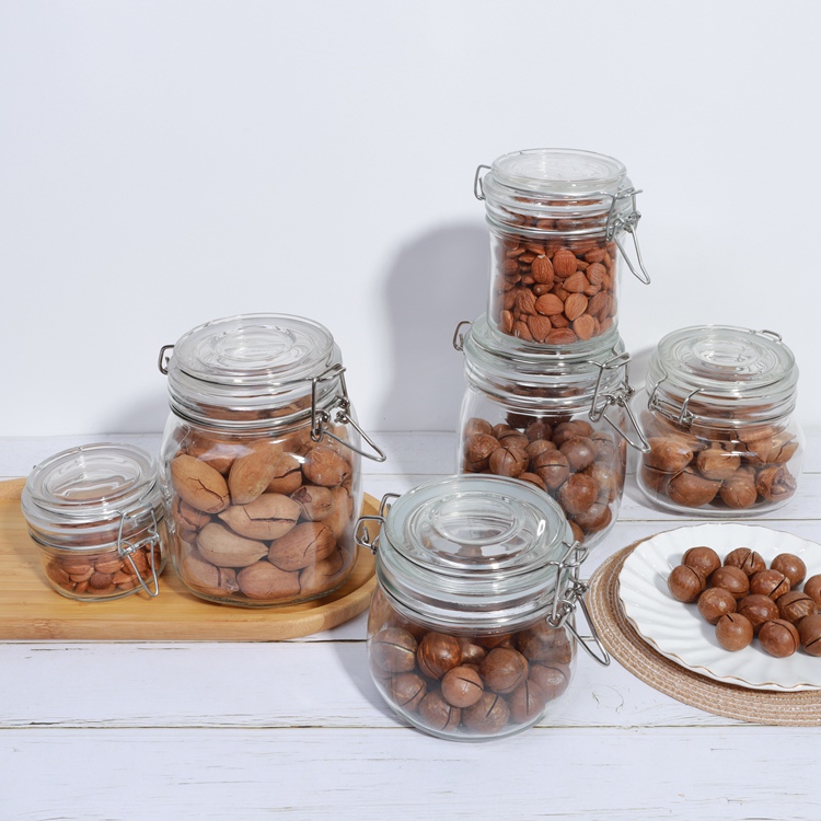 Wholesale 55ML 70ML 550ML 800ML Wide Mouth Mason Jars Clear Kitchen Storage Glass Jar For Cereal Pasta Sugar With Swing Top