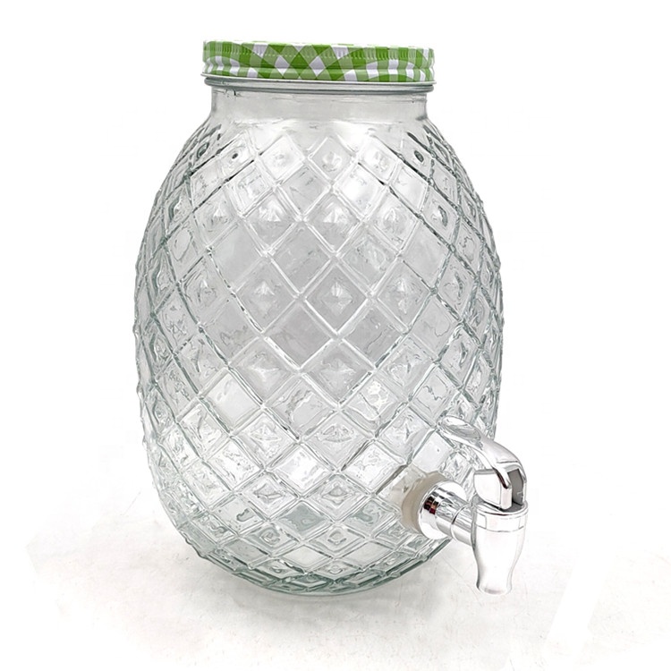 Wholesale 5L Pineapple Shaped Glass Mason Beverage Drink Dispenser Jar with Tap