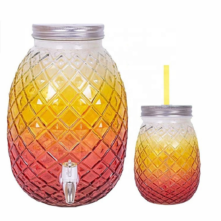 Wholesale 5L Pineapple Shaped Glass Mason Beverage Drink Dispenser Jar with Tap