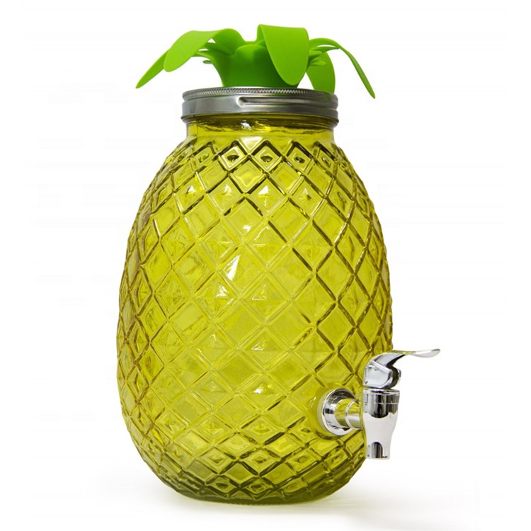 Wholesale 5L Pineapple Shaped Glass Mason Beverage Drink Dispenser Jar with Tap