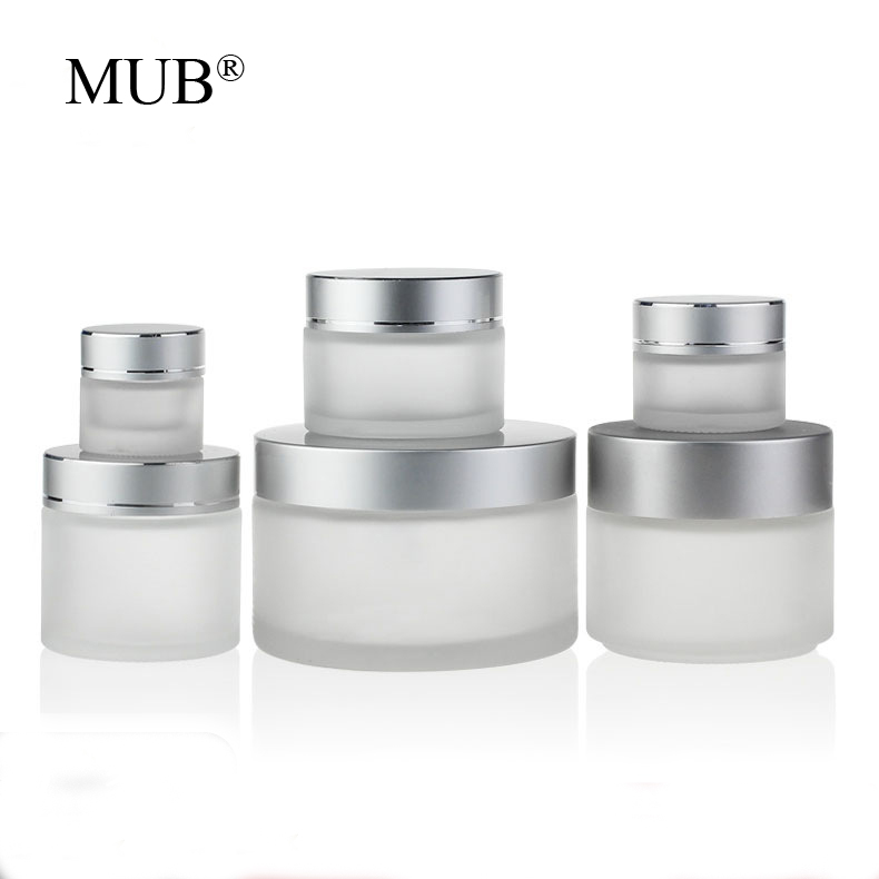 Wholesale 5g 10g 15g 20g 30g 50g 100g frosted clear glass cream jars empty glass bottles for cosmetic cream with aluminum lids