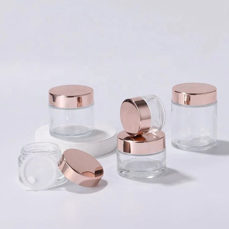 Wholesale 5g/10g/15g/20g/30g/50g/60g/100g Empty Glass Jars Clear Cosmetic Cream Jars With Rose gold lid