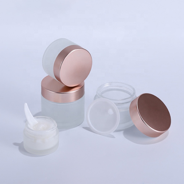 Wholesale 5g/10g/15g/20g/30g/50g/60g/100g Empty Glass Jars Clear Cosmetic Cream Jars With Rose gold lid