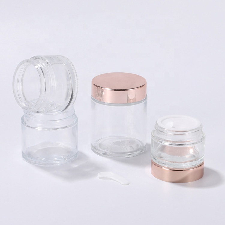 Wholesale 5g/10g/15g/20g/30g/50g/60g/100g Empty Glass Jars Clear Cosmetic Cream Jars With Rose gold lid