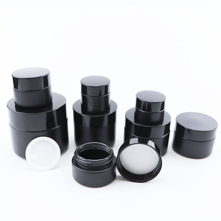 Wholesale 5g 10g 15g 20g 30g 50g 60g 100g black frosted glass cosmetic packaging skincare cream jars with black screw lid