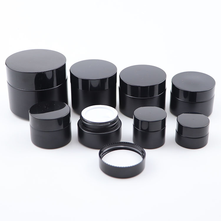Wholesale 5g 10g 15g 20g 30g 50g 60g 100g black frosted glass cosmetic packaging skincare cream jars with black screw lid