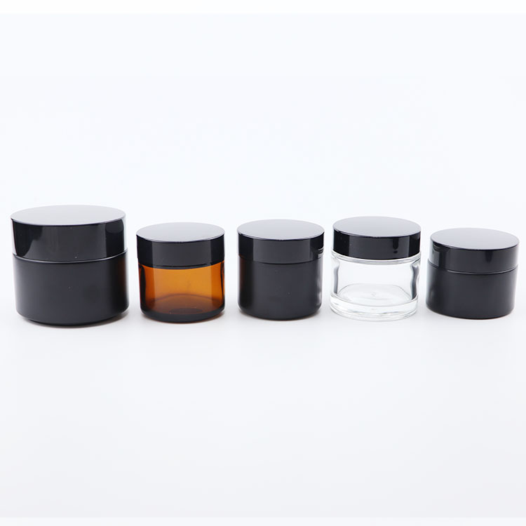 Wholesale 5g 10g 15g 20g 30g 50g 60g 100g cosmetic glass jar with black lid and gasket for cream
