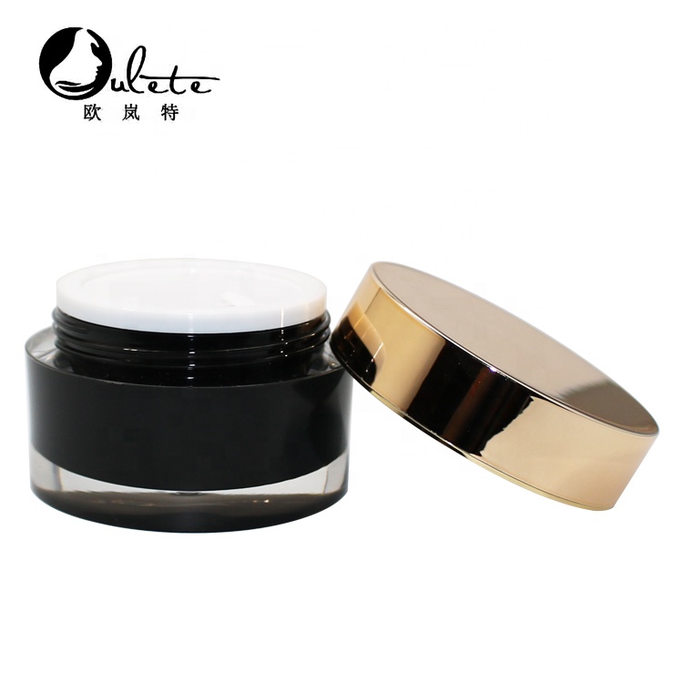 Wholesale 5g 10g 15g 30g 50g 100g Black round Acrylic Cream cosmetic scrub Jar with gold lid