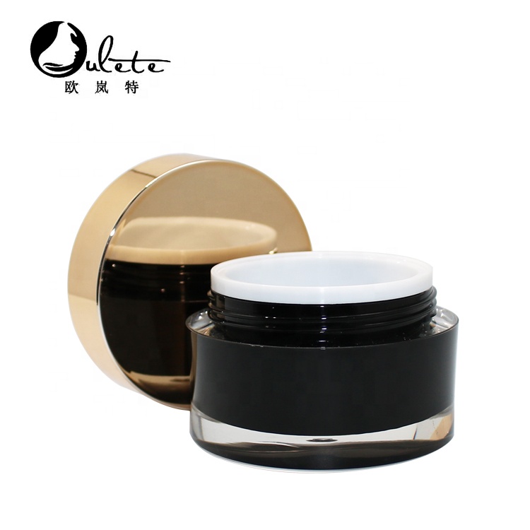 Wholesale 5g 10g 15g 30g 50g 100g Black round Acrylic Cream cosmetic scrub Jar with gold lid