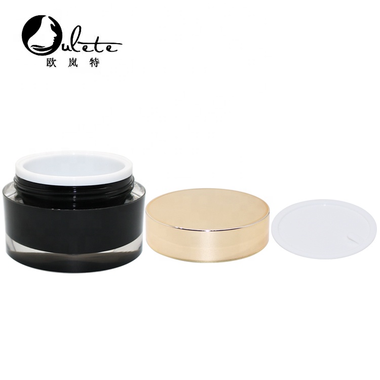 Wholesale 5g 10g 15g 30g 50g 100g Black round Acrylic Cream cosmetic scrub Jar with gold lid