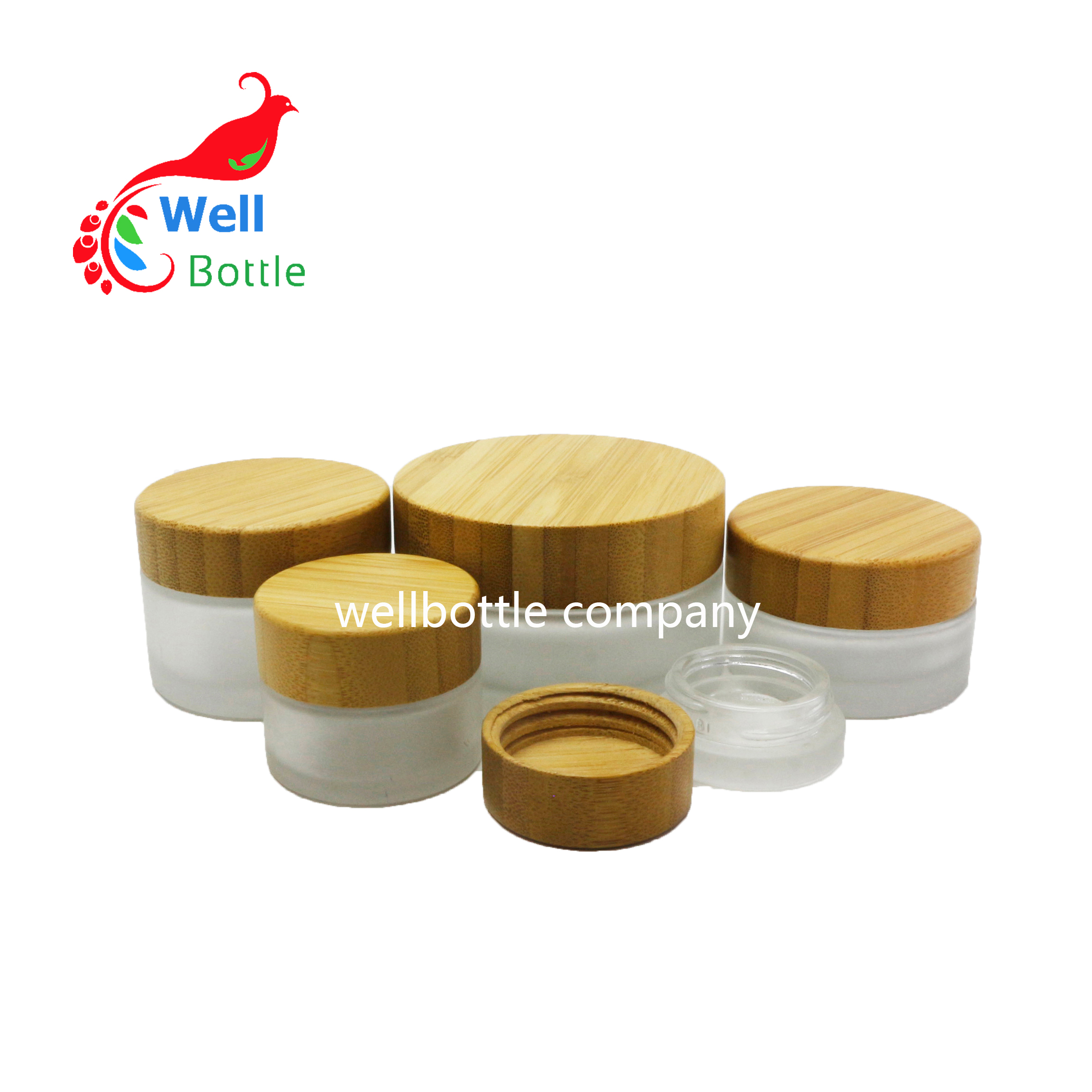 Wholesale 5g 15g 30g 50g 100g Eco Cosmetic Containers Matte Beauty Gel Jar Frosted Glass Cream Jar With Bambo lid BJ203E