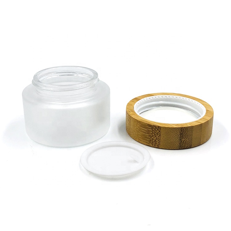 Wholesale 5g 15g 30g 50g 100g Small Empty Luxury Frosted Face Eye Cosmetic Cream Glass jar with Bamboo Lids