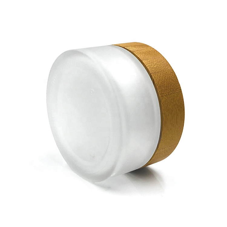 Wholesale 5g 15g 30g 50g 100g Small Empty Luxury Frosted Face Eye Cosmetic Cream Glass jar with Bamboo Lids