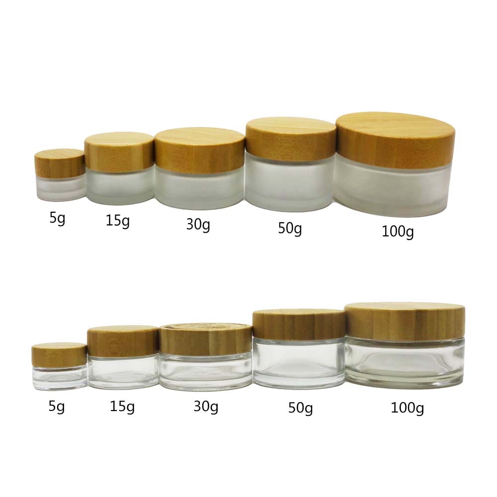 Wholesale 5g 15g 30g 50g 100g face cream glass jar for skincare glass packaging with bamboo lid BJ-CC01