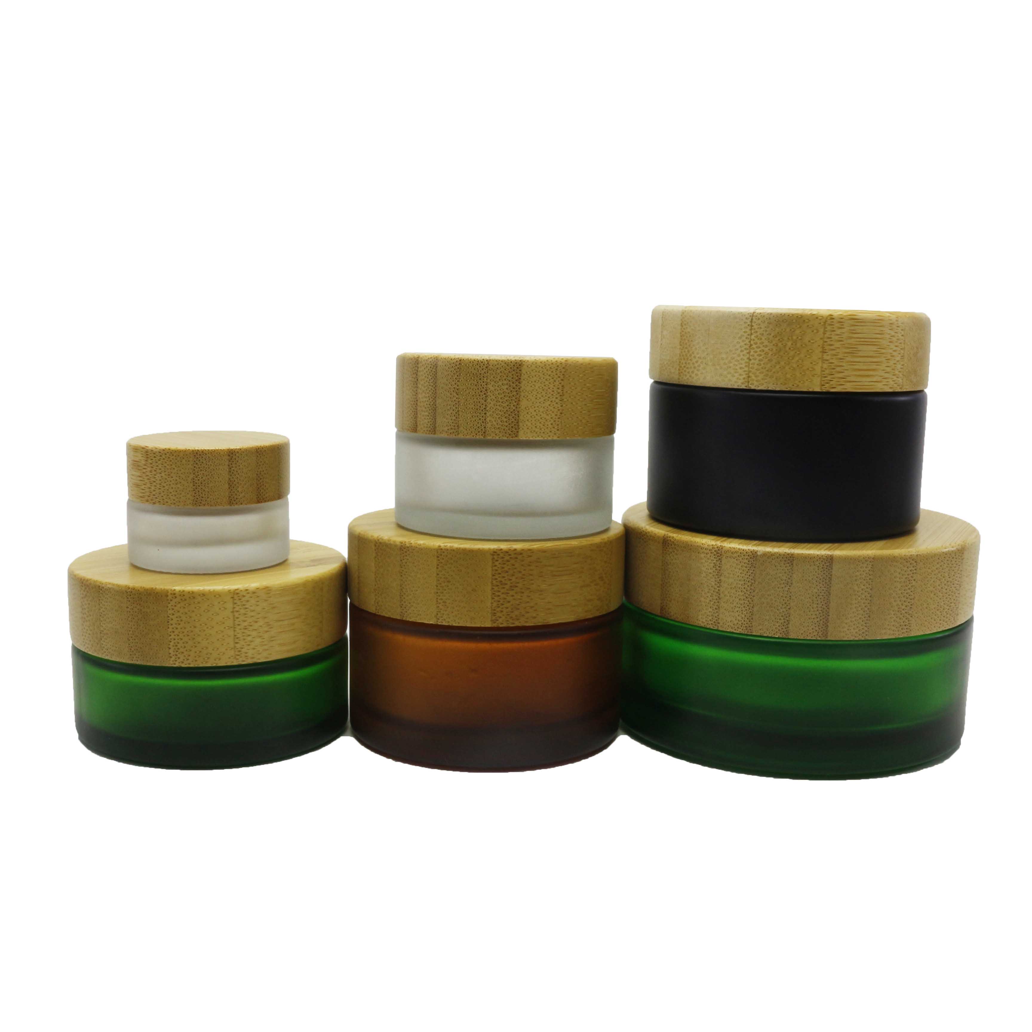 Wholesale 5g 15g 30g 50g 100g face cream glass jar for skincare glass packaging with bamboo lid BJ-CC01