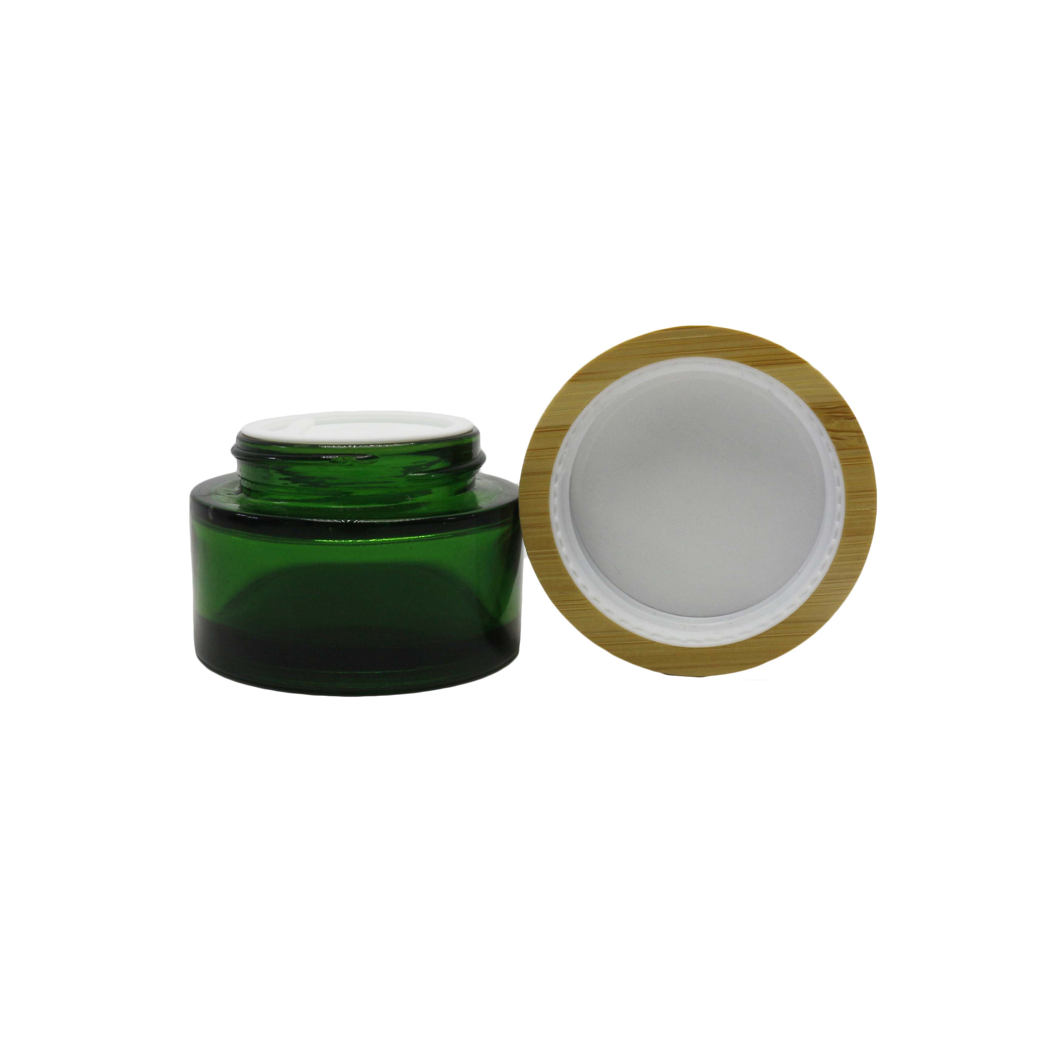 Wholesale 5g 15g 30g 50g 100g face cream glass jar for skincare glass packaging with bamboo lid BJ-CC01