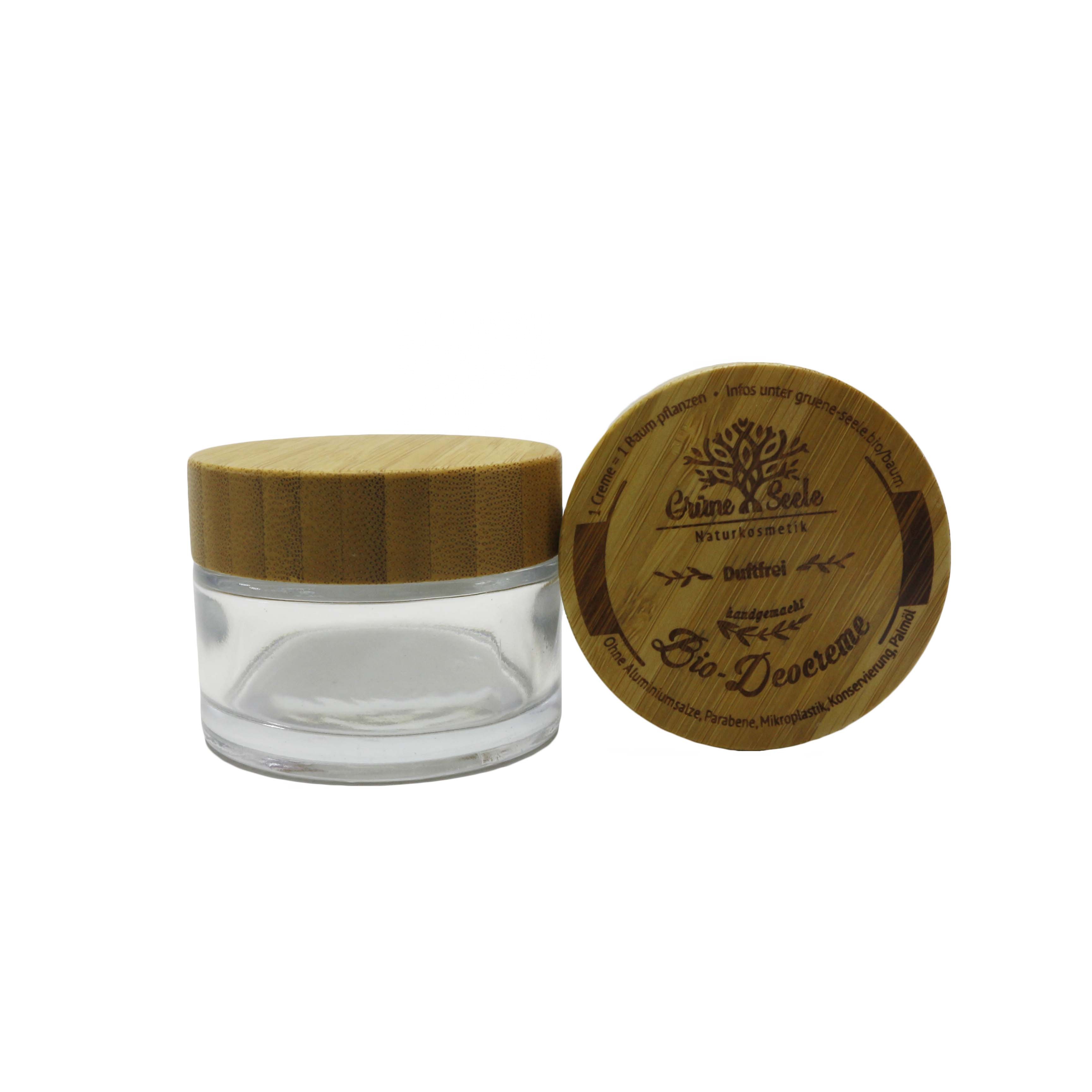 Wholesale 5g 15g 30g 50g 100g face cream glass jar with bamboo lid BJ-8888CC