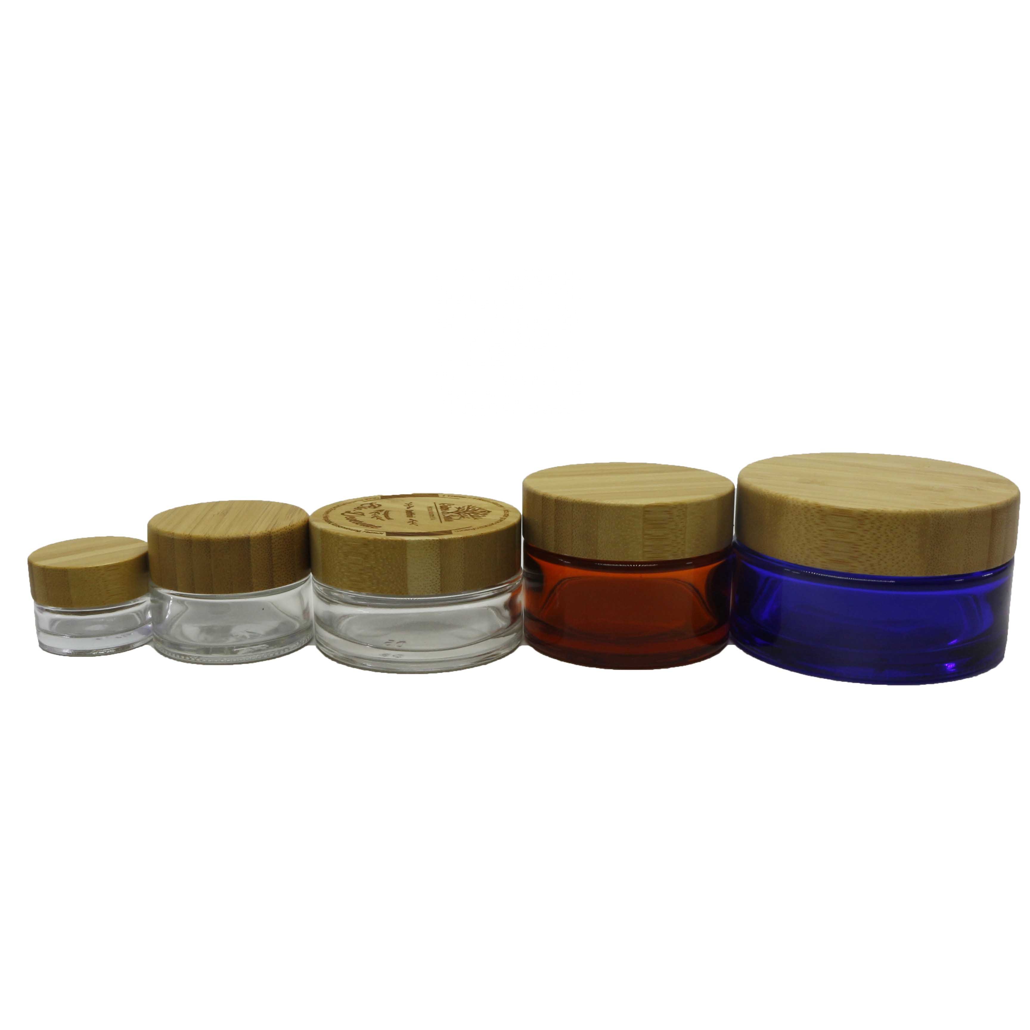 Wholesale 5g 15g 30g 50g 100g face cream glass jar with bamboo lid BJ-8888CC