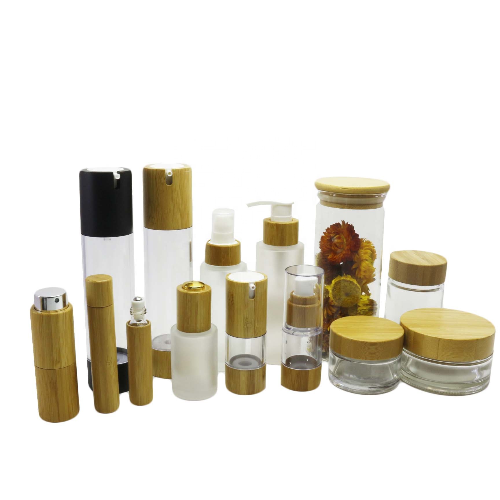Wholesale 5g 15g 30g 50g 100g face cream glass jar with bamboo lid BJ-8888CC