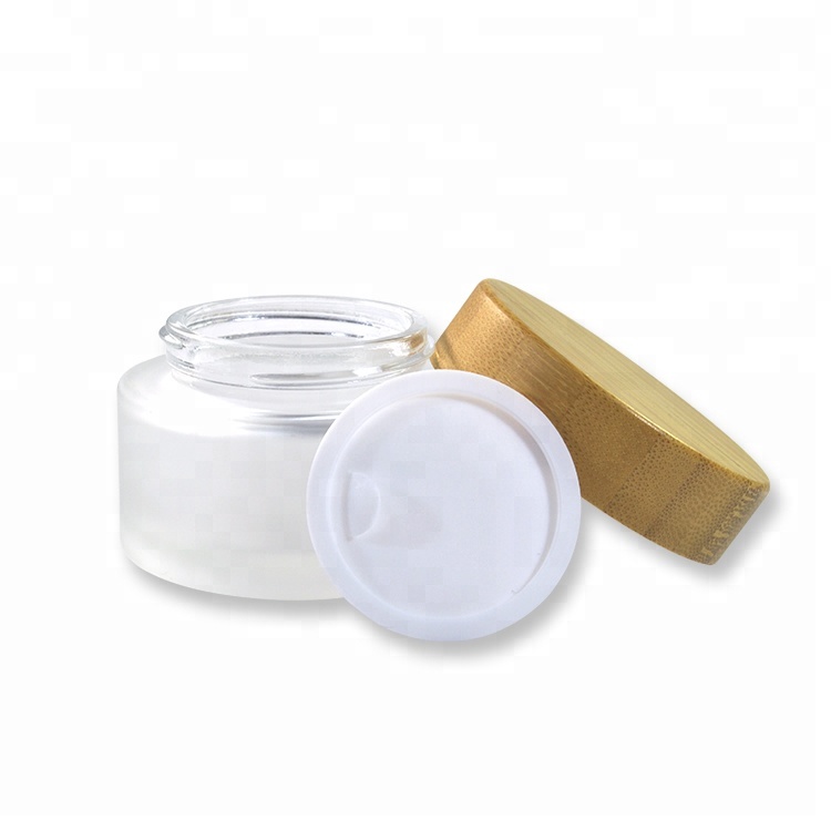 Wholesale 5g 15g 30g 50g 100g frosted glass cosmetic cream jar with bamboo lid
