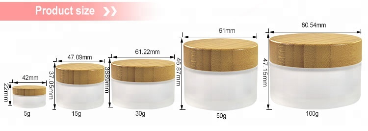 Wholesale 5g 15g 30g 50g 100g frosted glass cosmetic cream jar with bamboo lid