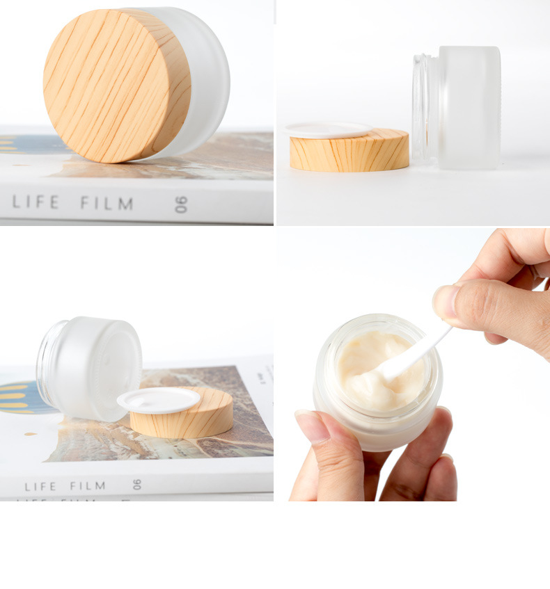 Wholesale 5g 5ml Small Cosmetic Frosted Clear Glass Cream Jar With Wood Lid