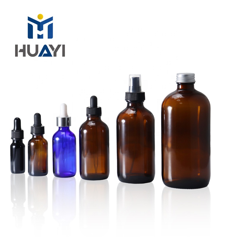 Wholesale  5ml 10ml 15ml 20ml 30ml 50ml 100ml 150ml 200ml  empty amber boston dropper glass essential oil spray bottle