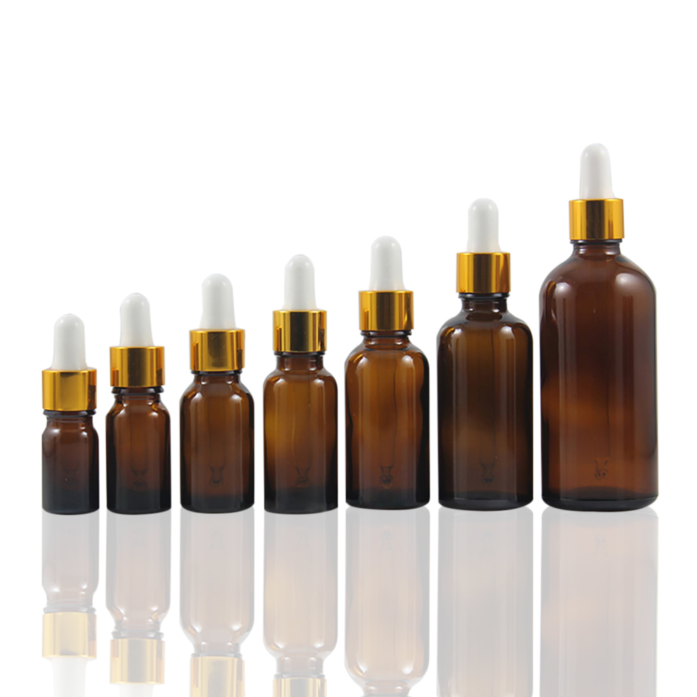 Wholesale 5ml 10ml 15ml 20ml 30ml 50ml 100ml Amber Glass Bottle With Dropper For Liquid , Empty Essential Oil Glass Bottles