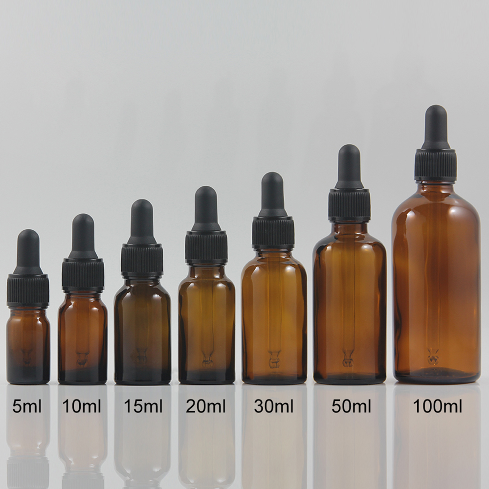 Wholesale 5ml 10ml 15ml 20ml 30ml 50ml 100ml Amber Glass Bottle With Dropper For Liquid, Empty Essential Oil Glass Bottles