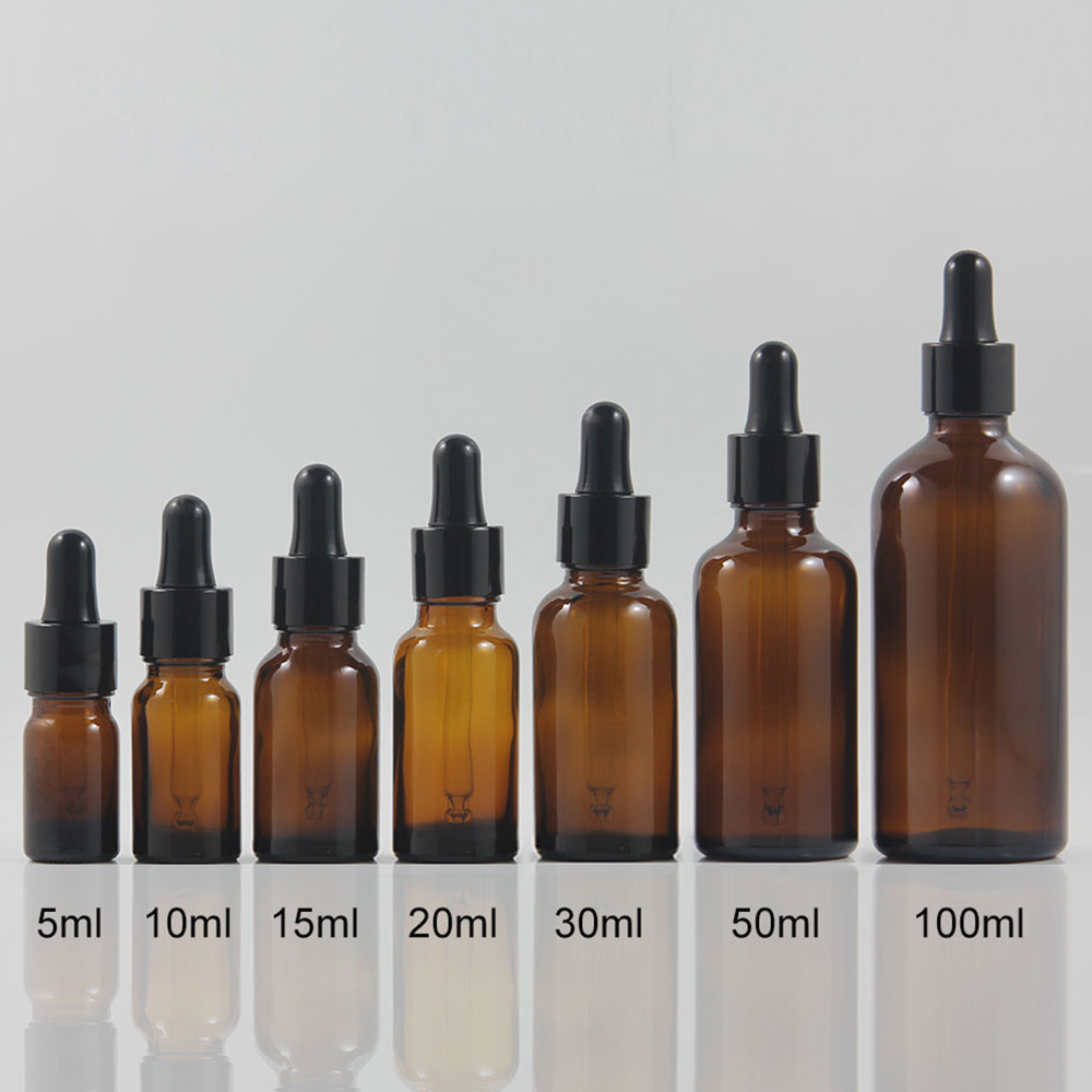 Wholesale 5ml 10ml 15ml 20ml 30ml 50ml 100ml Amber Glass Bottle With Dropper For Liquid, Empty Essential Oil Glass Bottles