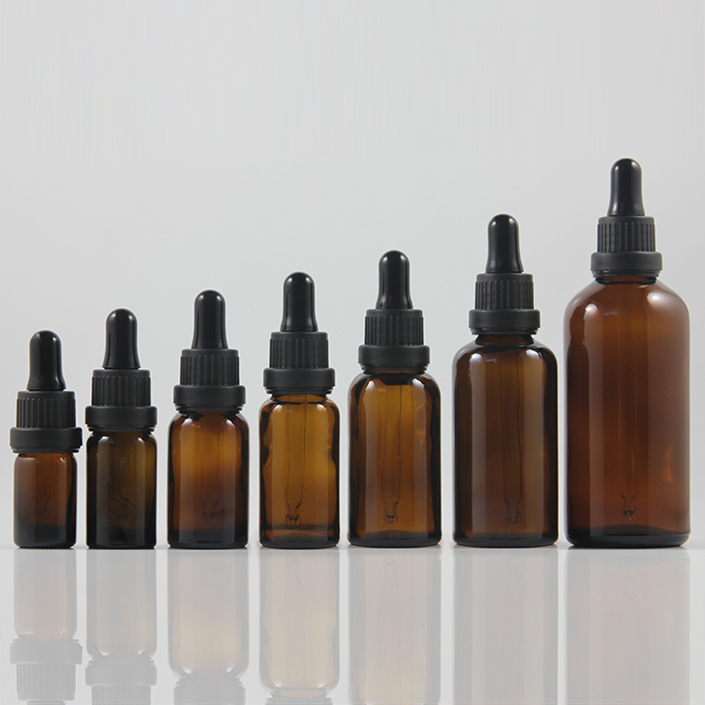 Wholesale 5ml 10ml 15ml 20ml 30ml 50ml 100ml Amber Glass Bottle With Dropper For Liquid, Empty Essential Oil Glass Bottles