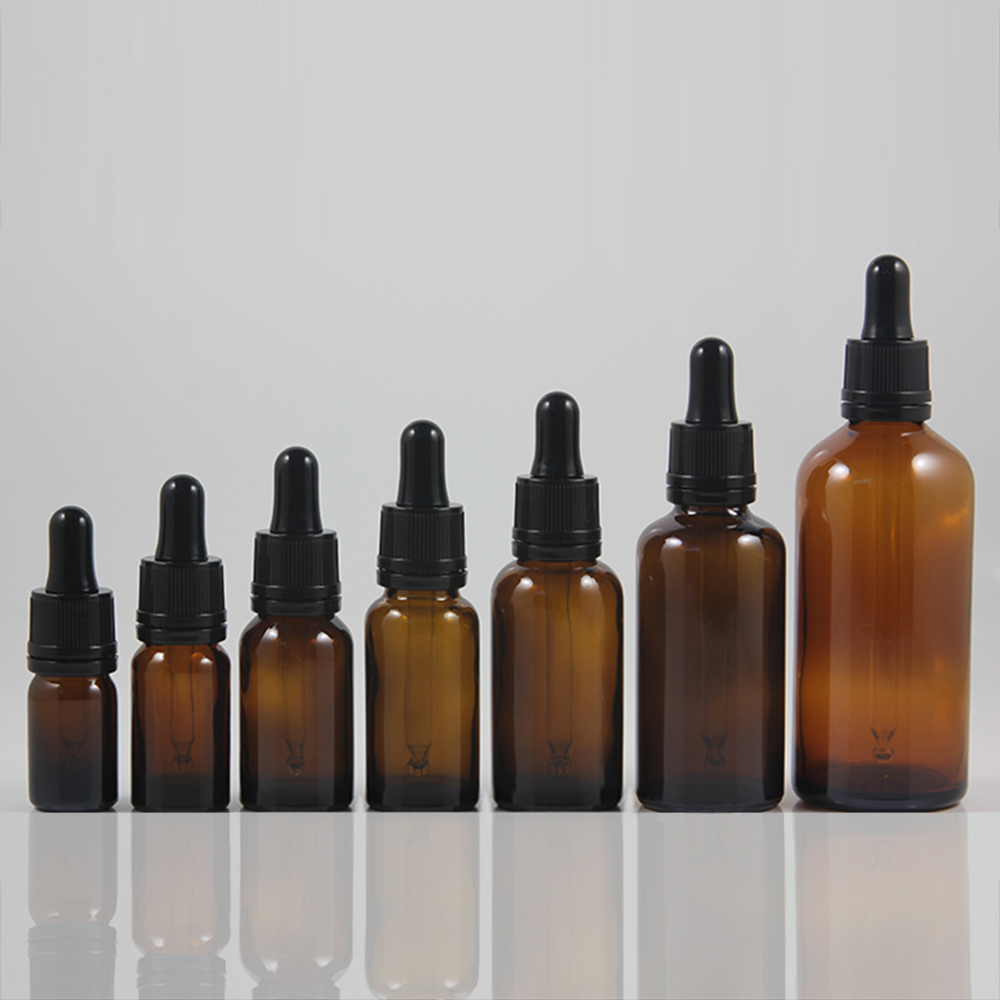 Wholesale 5ml 10ml 15ml 20ml 30ml 50ml 100ml Amber Glass Bottle With Dropper For Liquid, Empty Essential Oil Glass Bottles